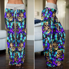 Abstract Skull Butterfly Women's High-waisted Wide Leg Pants