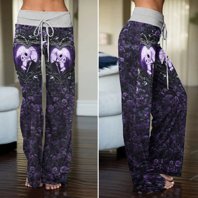 Purple Couple Moon Women's High-waisted Wide Leg Pants