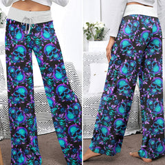 Midnight Royal Skull Rose Women's High-waisted Wide Leg Pants
