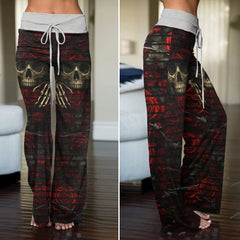 Barbed Heart Skull Rose Women's High-waisted Wide Leg Pants