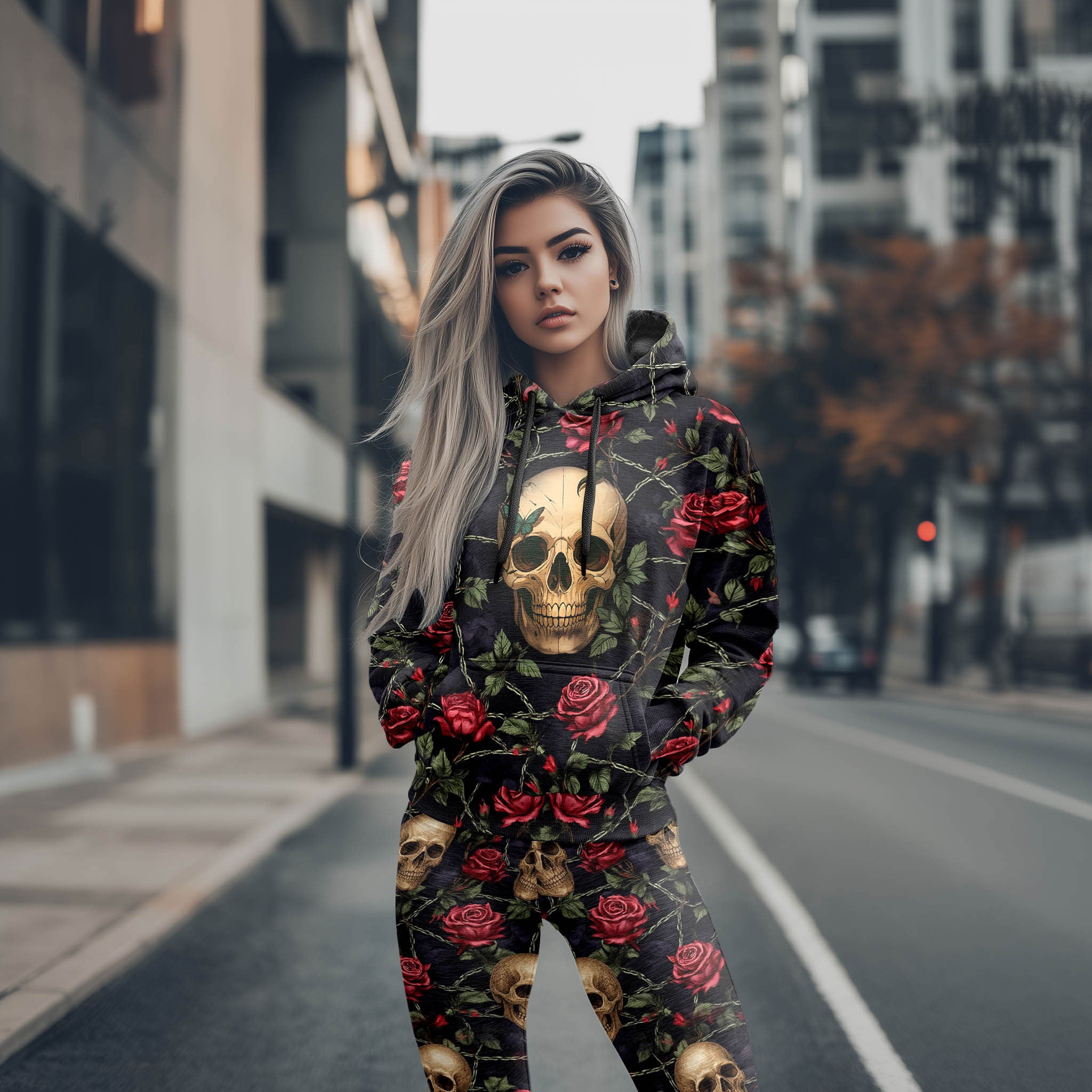 Women Hoodie and Leggings,Rose Vine Relic Outwear Pants Outfit