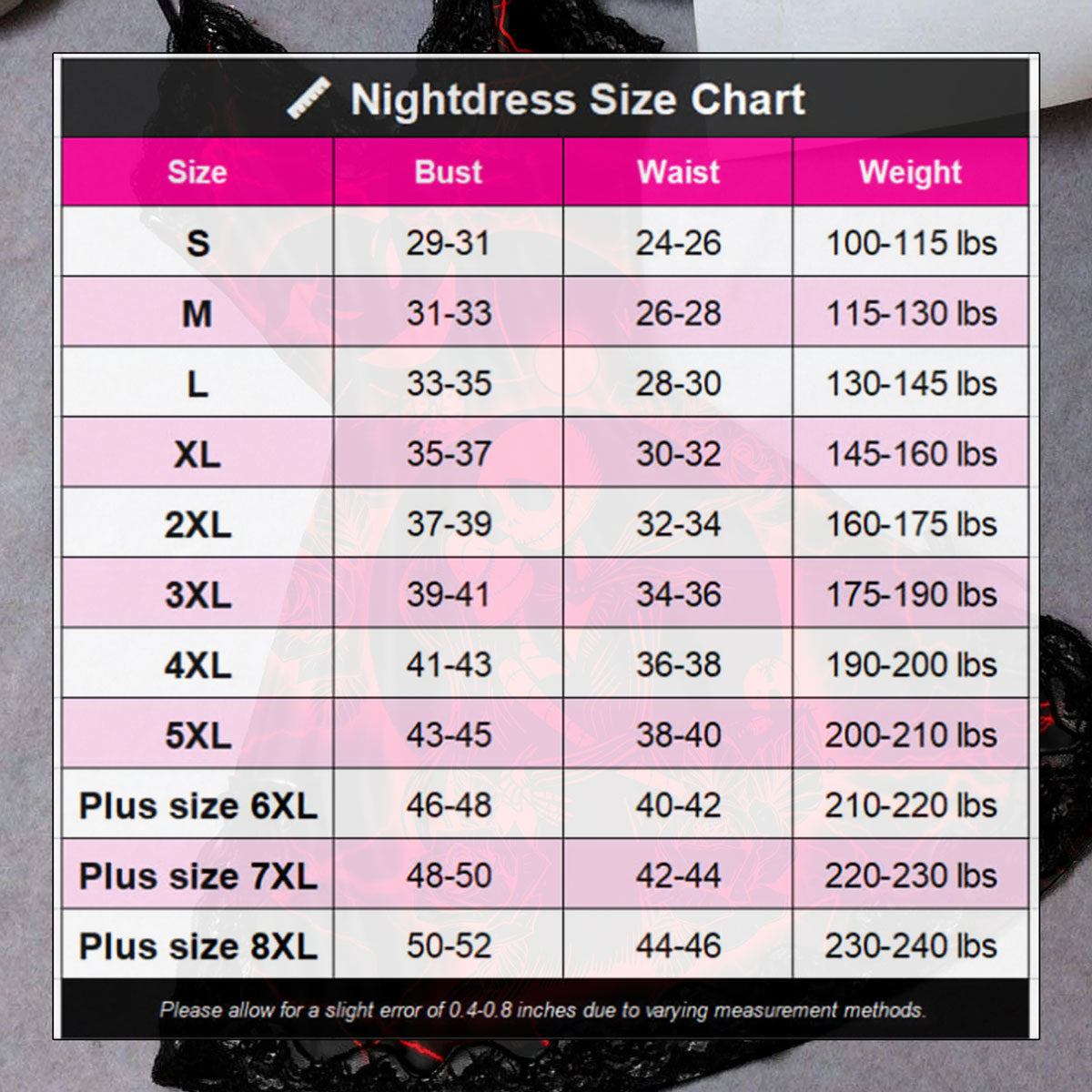 Unleash your inner seductress with this Bundle of Sexy Nightmare Lace 3 Piece Sleepwear and Women's Red Lace Nightgown. Featuring stunning artwork inspired by "Nightmare Before Xmas", this duo offers both a sexy and chic red option and a mysterious radiant purple option. Perfect for adding some fantasy to your sleepwear collection.