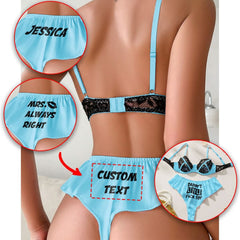 Wonder Skull's Contrast Lace Bra and Panty Set with a playful 'Daddy's Little F Toy' print for a bold and unique touch.