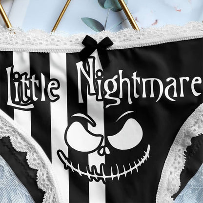 Wonder Skull Sinful Strings Lace Panty Set is for those who love mixing sweet with sassy. The white lace contrasts with bold gothic graphics and cheeky sayings, creating underwear that's both innocent and playful. Designed to make you feel confident and unstoppable, this set is perfect for treating yourself or planning a fun surprise. Comfort and attitude, all in one.