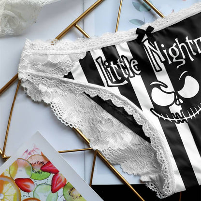 Wonder Skull Sinful Strings Lace Panty Set is for those who love mixing sweet with sassy. The white lace contrasts with bold gothic graphics and cheeky sayings, creating underwear that's both innocent and playful. Designed to make you feel confident and unstoppable, this set is perfect for treating yourself or planning a fun surprise. Comfort and attitude, all in one.