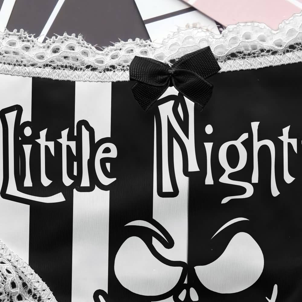Wonder Skull Sinful Strings Lace Panty Set is for those who love mixing sweet with sassy. The white lace contrasts with bold gothic graphics and cheeky sayings, creating underwear that's both innocent and playful. Designed to make you feel confident and unstoppable, this set is perfect for treating yourself or planning a fun surprise. Comfort and attitude, all in one.