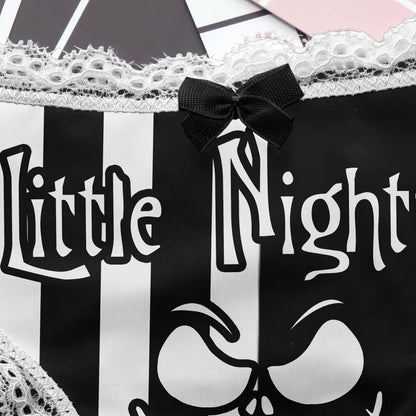 Wonder Skull Sinful Strings Lace Panty Set is for those who love mixing sweet with sassy. The white lace contrasts with bold gothic graphics and cheeky sayings, creating underwear that's both innocent and playful. Designed to make you feel confident and unstoppable, this set is perfect for treating yourself or planning a fun surprise. Comfort and attitude, all in one.