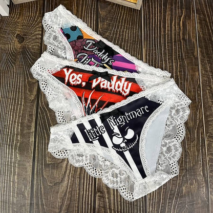 Wonder Skull Sinful Strings Lace Panty Set is for those who love mixing sweet with sassy. The white lace contrasts with bold gothic graphics and cheeky sayings, creating underwear that's both innocent and playful. Designed to make you feel confident and unstoppable, this set is perfect for treating yourself or planning a fun surprise. Comfort and attitude, all in one.