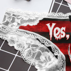 Wonder Skull Sinful Strings Lace Panty Set is for those who love mixing sweet with sassy. The white lace contrasts with bold gothic graphics and cheeky sayings, creating underwear that's both innocent and playful. Designed to make you feel confident and unstoppable, this set is perfect for treating yourself or planning a fun surprise. Comfort and attitude, all in one.