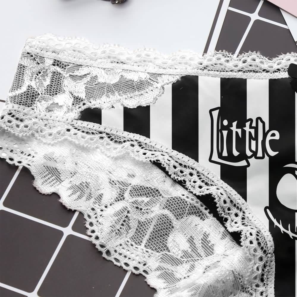 Wonder Skull Sinful Strings Lace Panty Set is for those who love mixing sweet with sassy. The white lace contrasts with bold gothic graphics and cheeky sayings, creating underwear that's both innocent and playful. Designed to make you feel confident and unstoppable, this set is perfect for treating yourself or planning a fun surprise. Comfort and attitude, all in one.