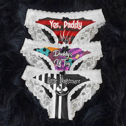 Wonder Skull Sinful Strings Lace Panty Set is for those who love mixing sweet with sassy. The white lace contrasts with bold gothic graphics and cheeky sayings, creating underwear that's both innocent and playful. Designed to make you feel confident and unstoppable, this set is perfect for treating yourself or planning a fun surprise. Comfort and attitude, all in one.