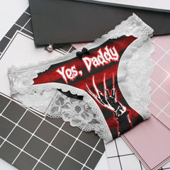 Women's lace undergarment set with cute horror movie theme.