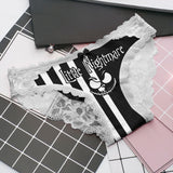 Women's lace undergarment set with cute horror movie theme.