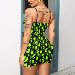 Express your personal style with the Hot Gothic Dress, a timeless piece featuring a unique Green Skull Alien, perfect for enhancing your daily fashion routine.