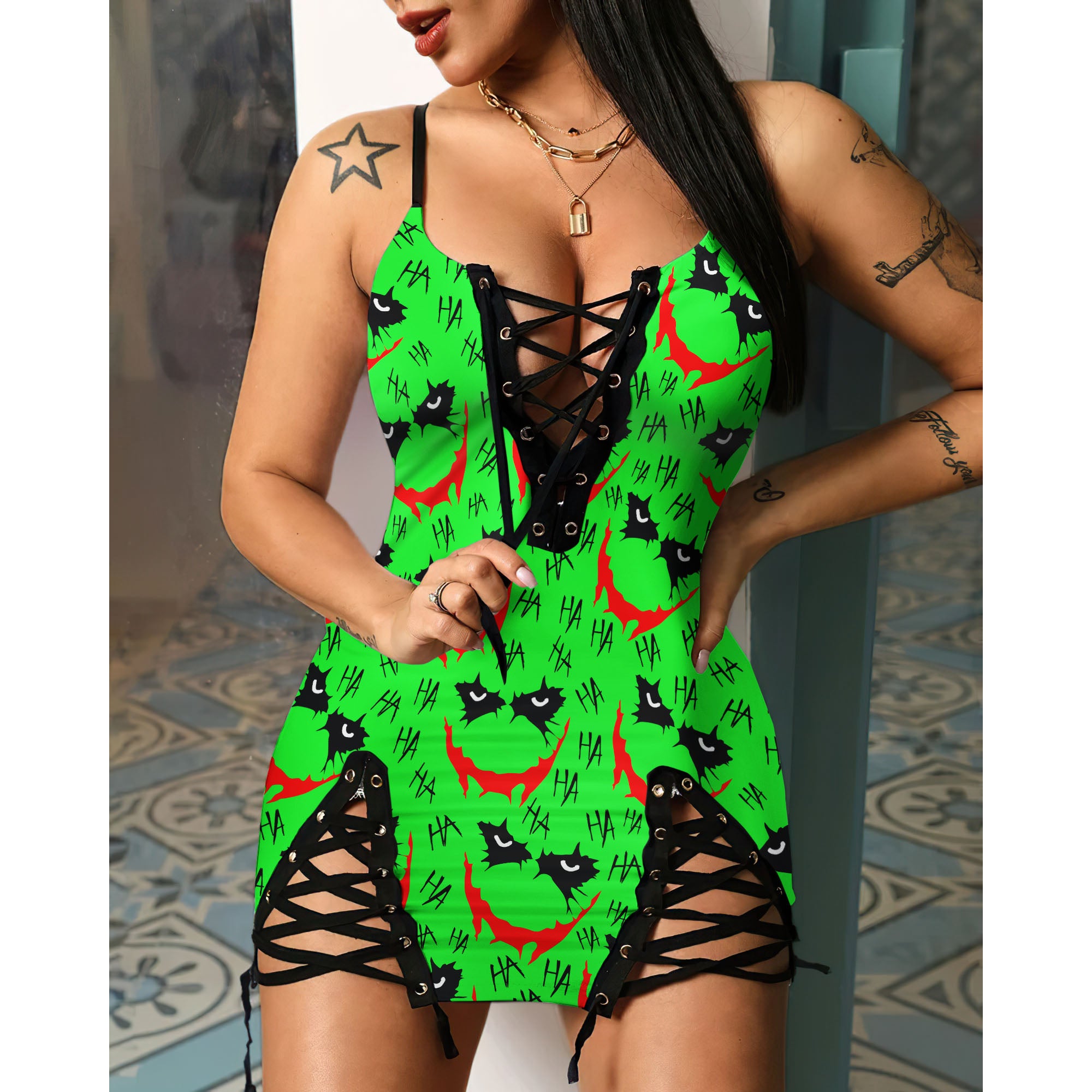 Express your personal style with the Hot Gothic Dress, a timeless piece featuring a unique Scary Green Face, perfect for enhancing your daily fashion routine.