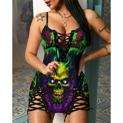 Express your personal style with the Hot Gothic Dress, a timeless piece featuring a unique Green Demon Skull, perfect for enhancing your daily fashion routine.