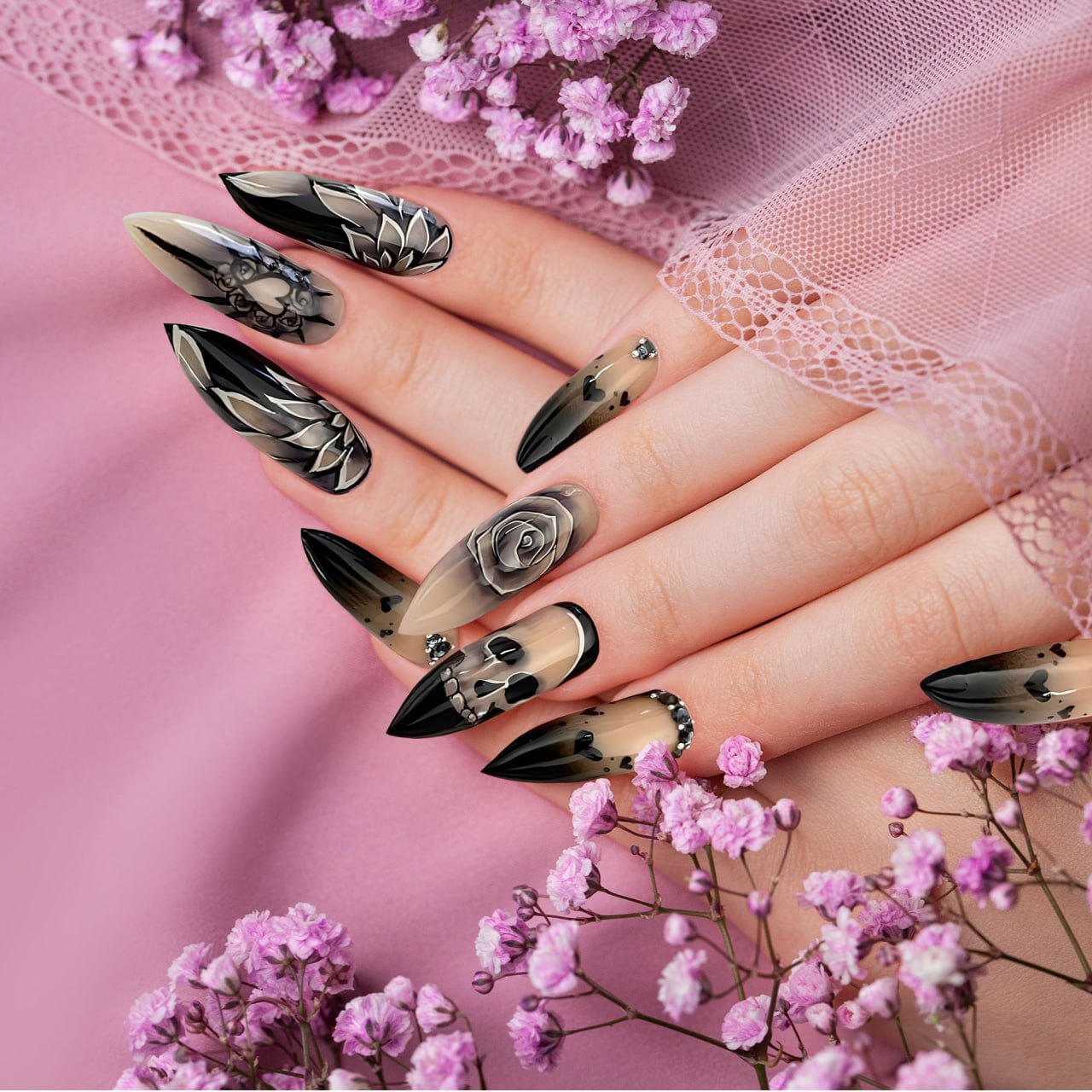 Chic and Happy Gothic Nail Style - Perfect for expressing your unique style with a touch of happiness.