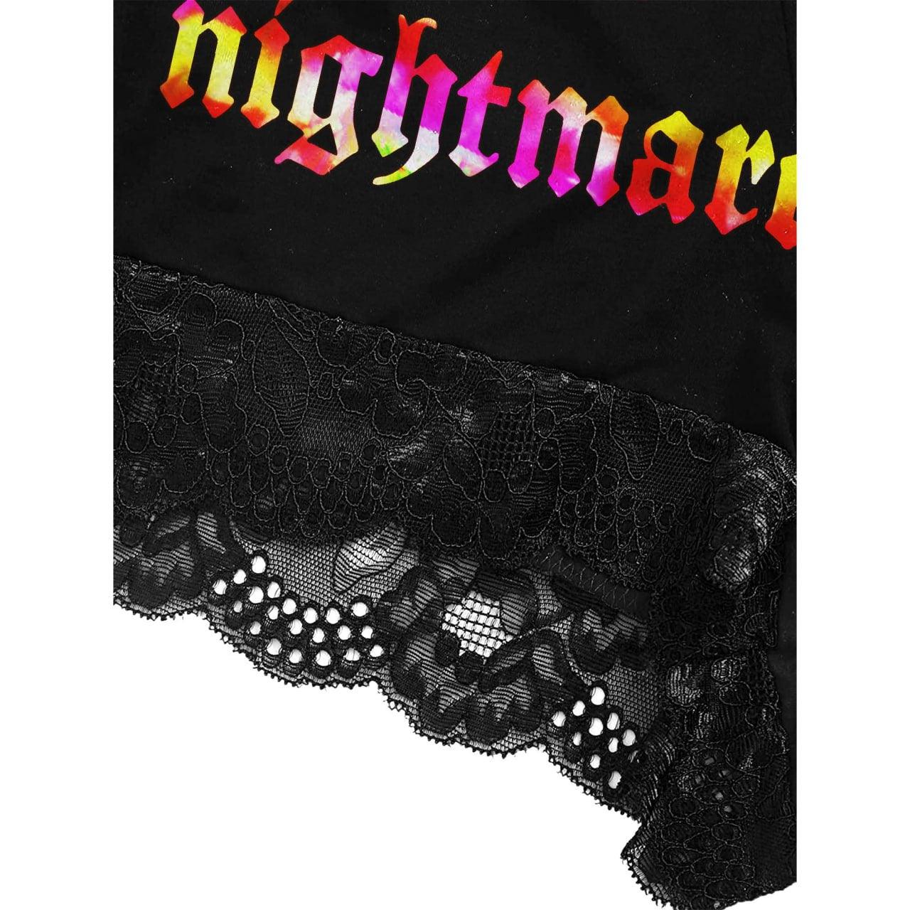 Transform your nighttime routine with the Wonder Skull glow-in-the-dark sleepwear set. The vibrant rainbow skull graphics absorb light by day and glow when darkness falls. Made from a buttery-soft, breathable fabric, this set keeps you cool all night. The delicate, dotted lace trim adds a feminine touch without being scratchy, while adjustable spaghetti straps ensure a perfect fit. This three-piece set includes a matching cami, shorts, and thong, letting you express your bold personality in comfort.