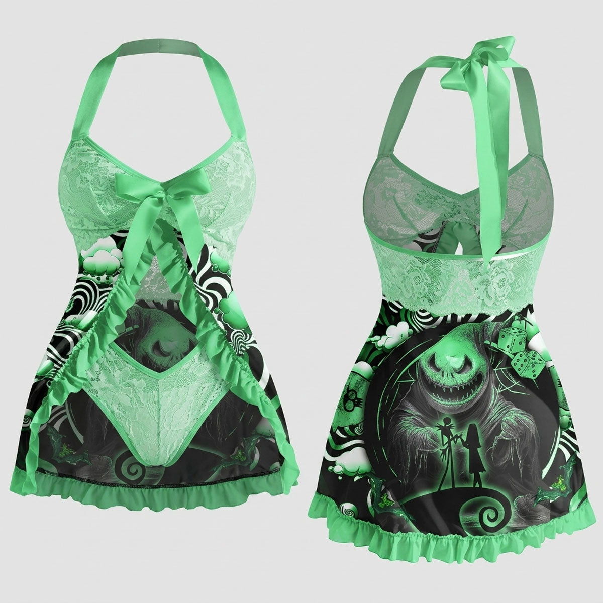 Artful Design Lingerie: A unique print babydoll with delicate lace details.