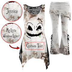 Gothic Skull Lace Tank Top And Flare Skirt Pants