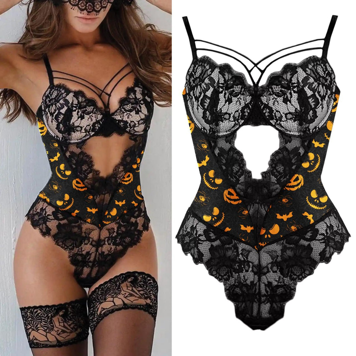 Welcome to the world of allure and elegance with the Nightmare Bandage Women's Bodysuit Sexy Hollow Lace Push Up.