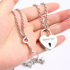 Bond Lock Your Secret Matching Couple Naughty Love Necklace Set