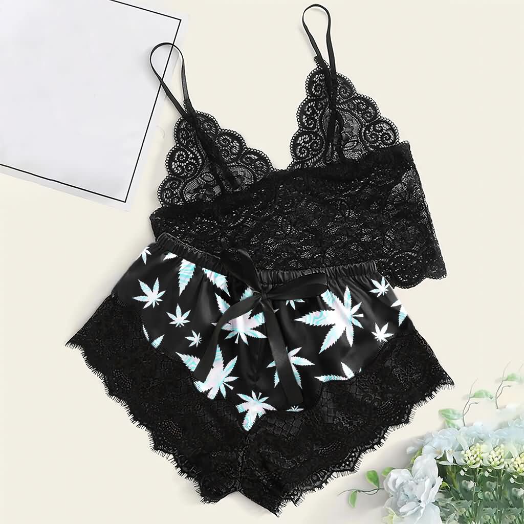 High Life Lace Trim Pajama Lingerie Sleepwear Shorts Set
