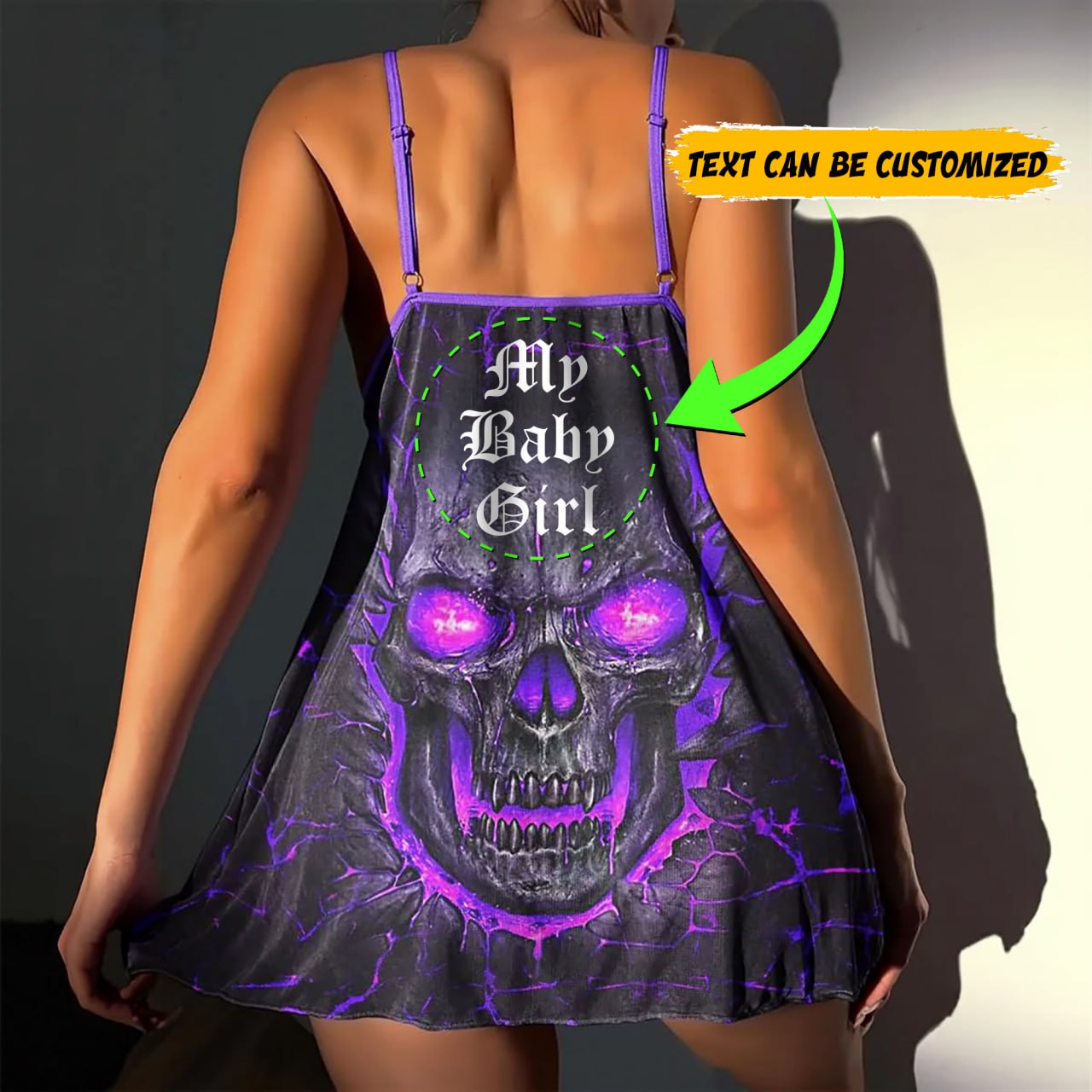 Wonder Skull Lace Babydoll Lingerie Set in bold Skull Purple combines soft lace and mesh for sexy, comfortable sleepwear. Featuring a seductive fly-away front, oversized satin bow, and matching lace thong, it’s perfect for special occasions like weddings, anniversaries, or Valentine’s Day. Stylish and sensual nightwear for confident women!
