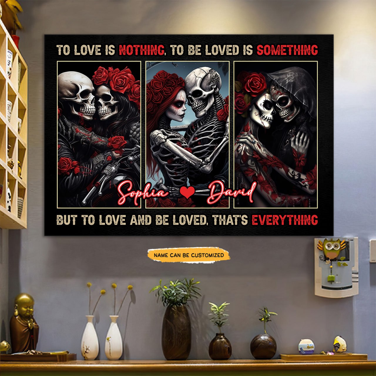 Love & Be Loved - Custom Personalized Names Gothic Skull And Roses Canvas