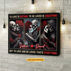 Love & Be Loved - Custom Personalized Names Gothic Skull And Roses Canvas