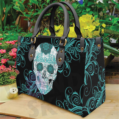 Dark Fantasy Mandala Skull Structured Tote Bag Multi-Pocket Handbag
