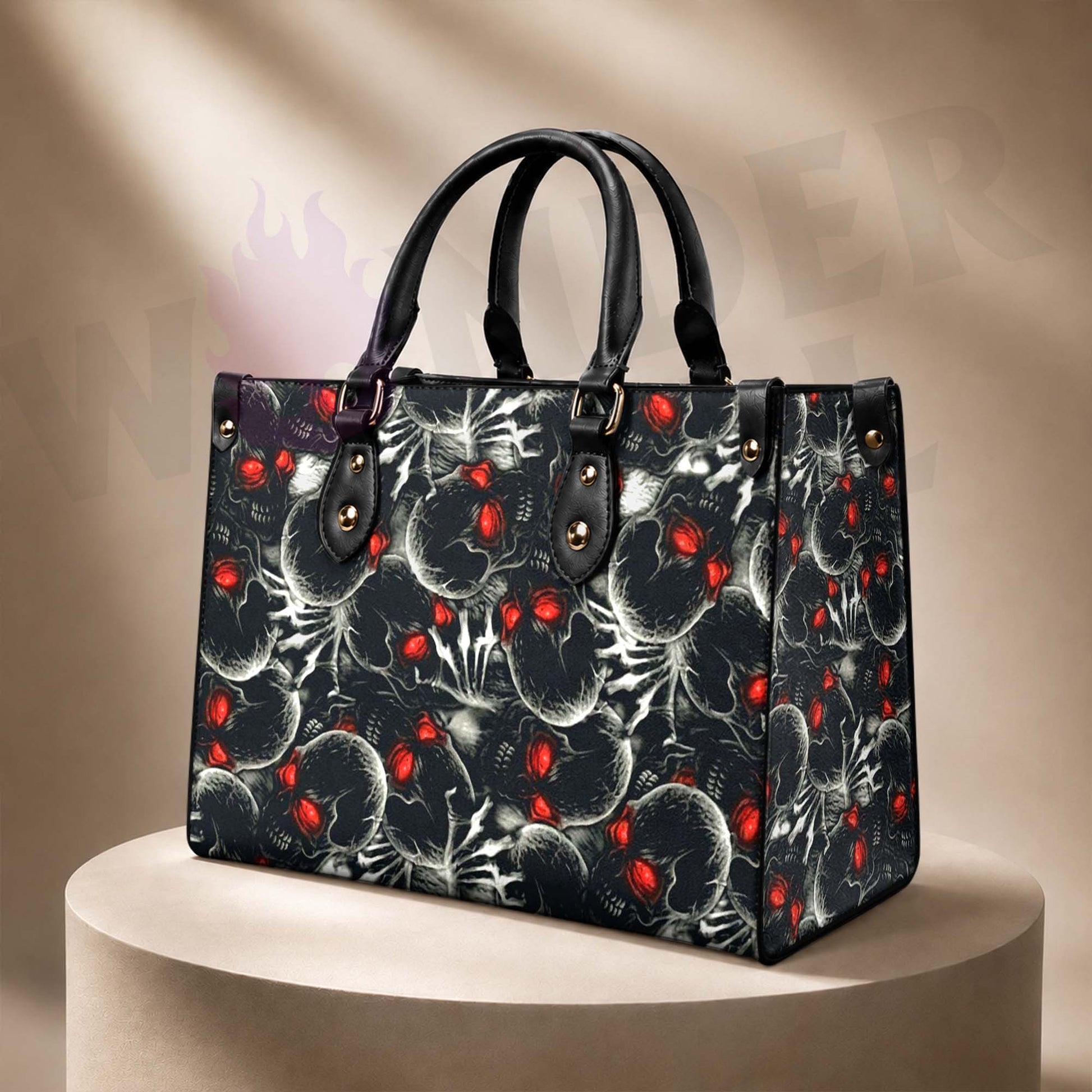 Wonder Skull structured tote bag solves the "I can't find anything in my bag" problem. The aoomy interior fits your tablet, phone, wallet, water bottle, umbrella, and cosmetics — without the overstuffed look. Multiple interior pockets keep everything organized, so you're never digging around at checkout. Reinforced rivet corners and quality metal hardware ensure the bag holds up to daily use. Whether you're heading to work, running errands, or catching a flight, this tote keeps you looking put-together.