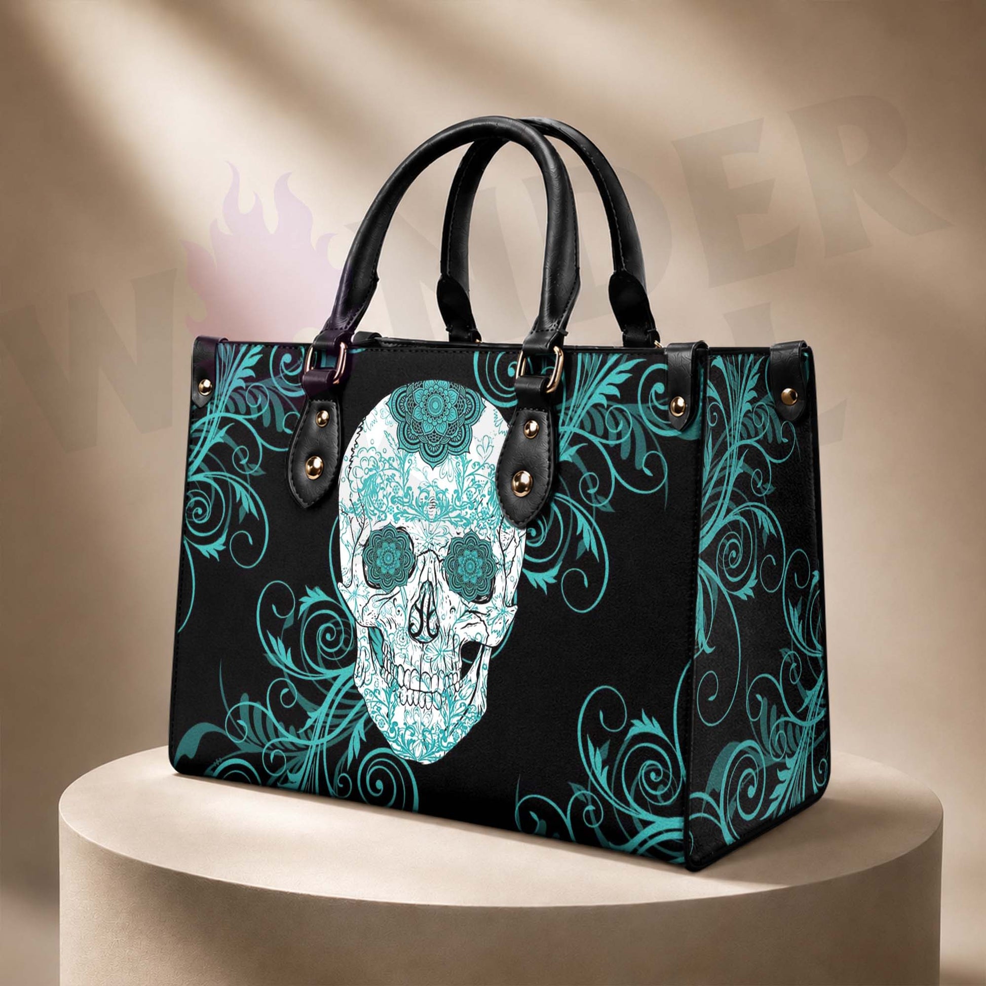Wonder Skull structured tote bag solves the "I can't find anything in my bag" problem. The aoomy interior fits your tablet, phone, wallet, water bottle, umbrella, and cosmetics — without the overstuffed look. Multiple interior pockets keep everything organized, so you're never digging around at checkout. Reinforced rivet corners and quality metal hardware ensure the bag holds up to daily use. Whether you're heading to work, running errands, or catching a flight, this tote keeps you looking put-together.