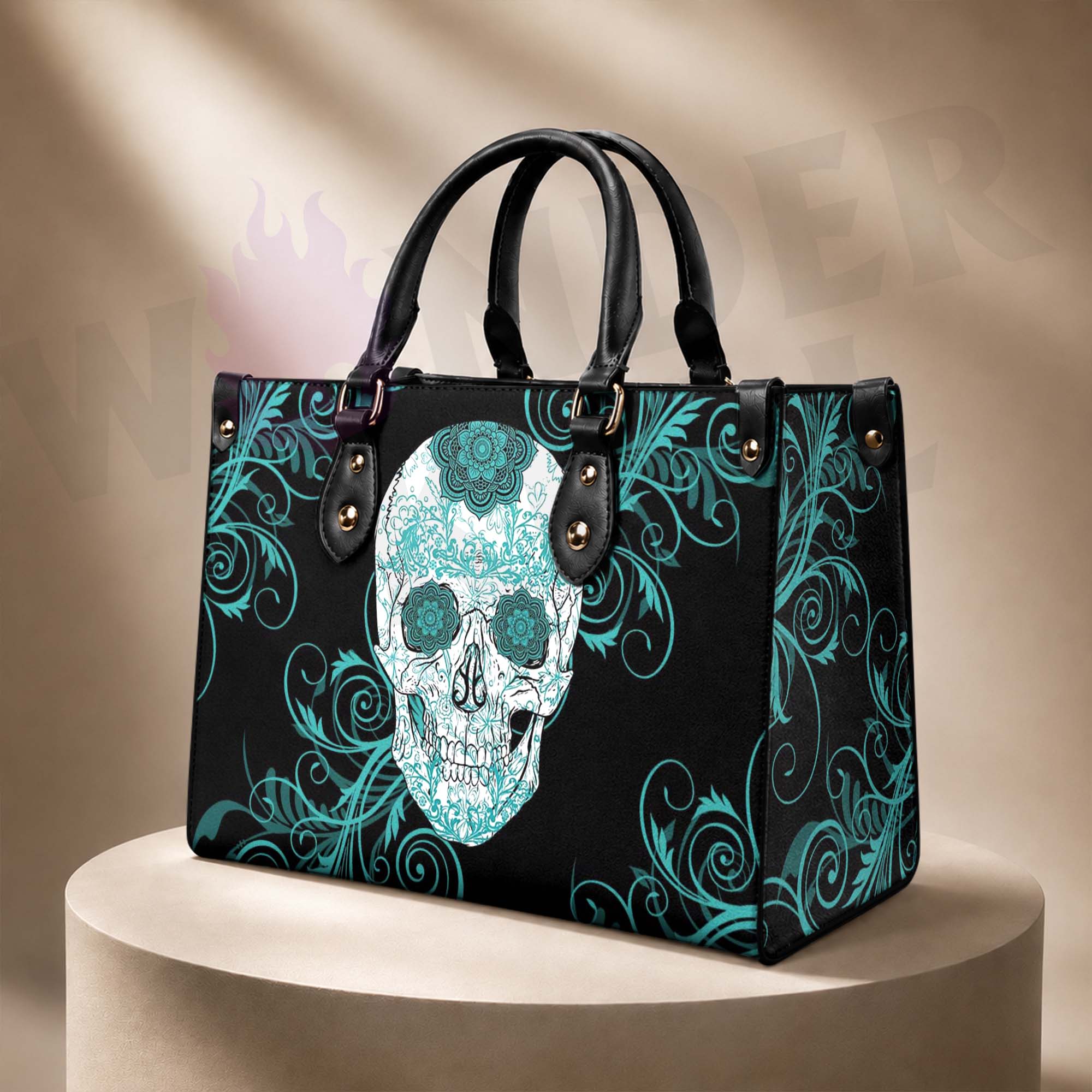 Wonder Skull structured tote bag solves the "I can't find anything in my bag" problem. The aoomy interior fits your tablet, phone, wallet, water bottle, umbrella, and cosmetics — without the overstuffed look. Multiple interior pockets keep everything organized, so you're never digging around at checkout. Reinforced rivet corners and quality metal hardware ensure the bag holds up to daily use. Whether you're heading to work, running errands, or catching a flight, this tote keeps you looking put-together.