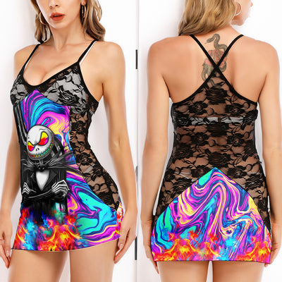 Holographic Little Nightmare Women's Black Lace Cami Dress Babydolls Nightgowns