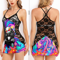 Holographic Little Nightmare Women's Black Lace Cami Dress Babydolls Nightgowns