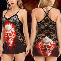 Hot Flaming Red Skull Women's Black Lace Babydolls Nightgowns | Women Sleepwear Babydoll, Nightgowns