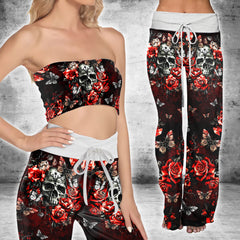 Image featuring a stylish set of women's tube top and high-waisted pants, perfect for summer outings and beachwear. The ensemble exudes a trendy and chic vibe, ideal for resort vacations, beach parties, and poolside lounging. The tube top offers a flattering silhouette, while the high-waisted pants provide comfort and style. This fashionable outfit set is a must-have for anyone looking to make a statement under the sun.