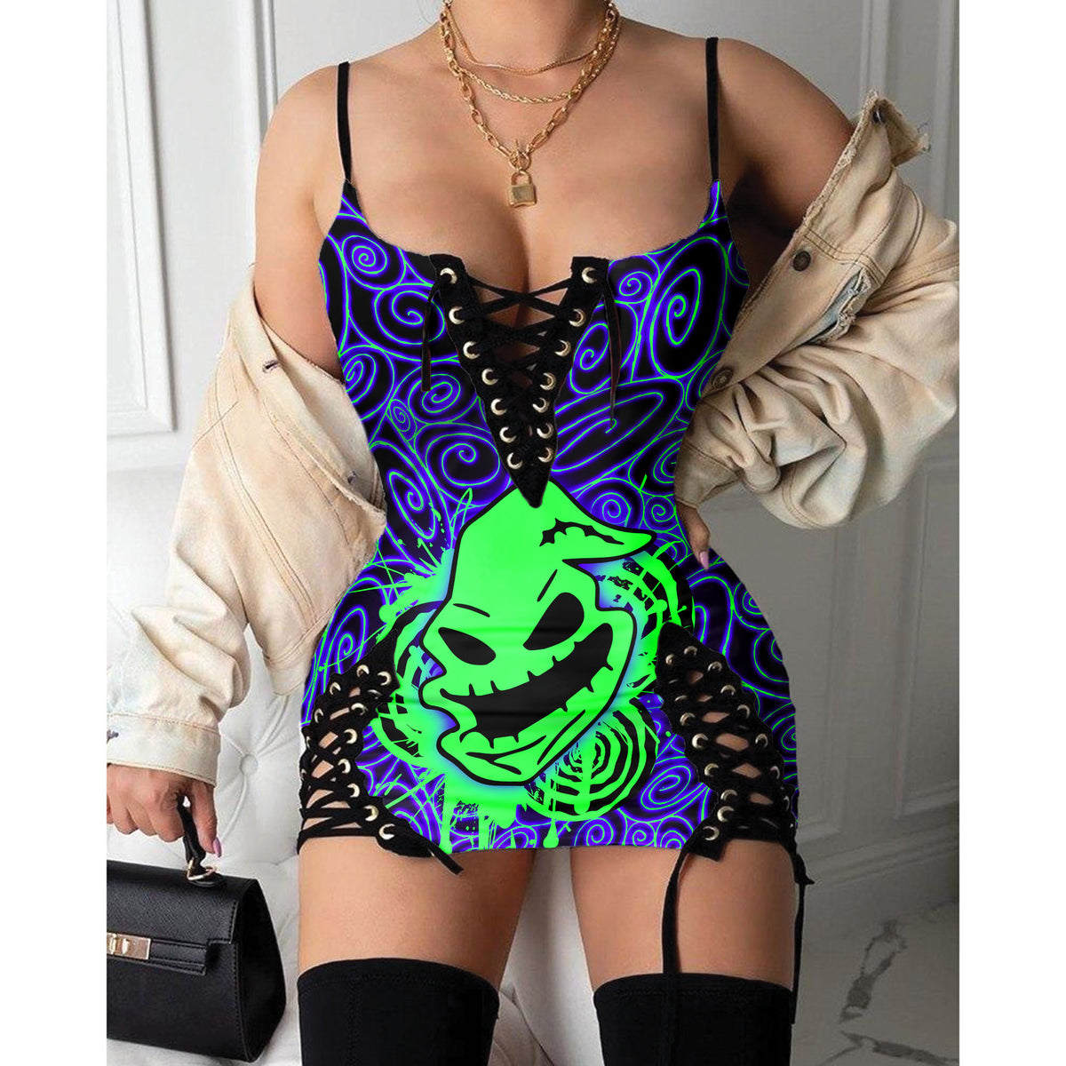 Express your personal style with the Hot Gothic Dress, a timeless piece featuring a unique Neon Green Nightmare, perfect for enhancing your daily fashion routine.