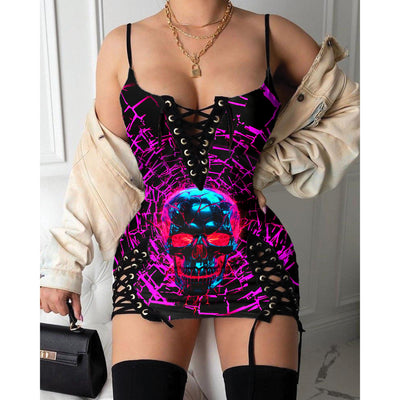 Express your personal style with the Hot Gothic Dress, a timeless piece featuring a unique Purple Broken Skull, perfect for enhancing your daily fashion routine.
