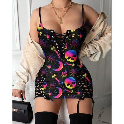 Express your personal style with the Hot Gothic Dress, a timeless piece featuring a unique Rainbow Skulls Witches, perfect for enhancing your daily fashion routine.