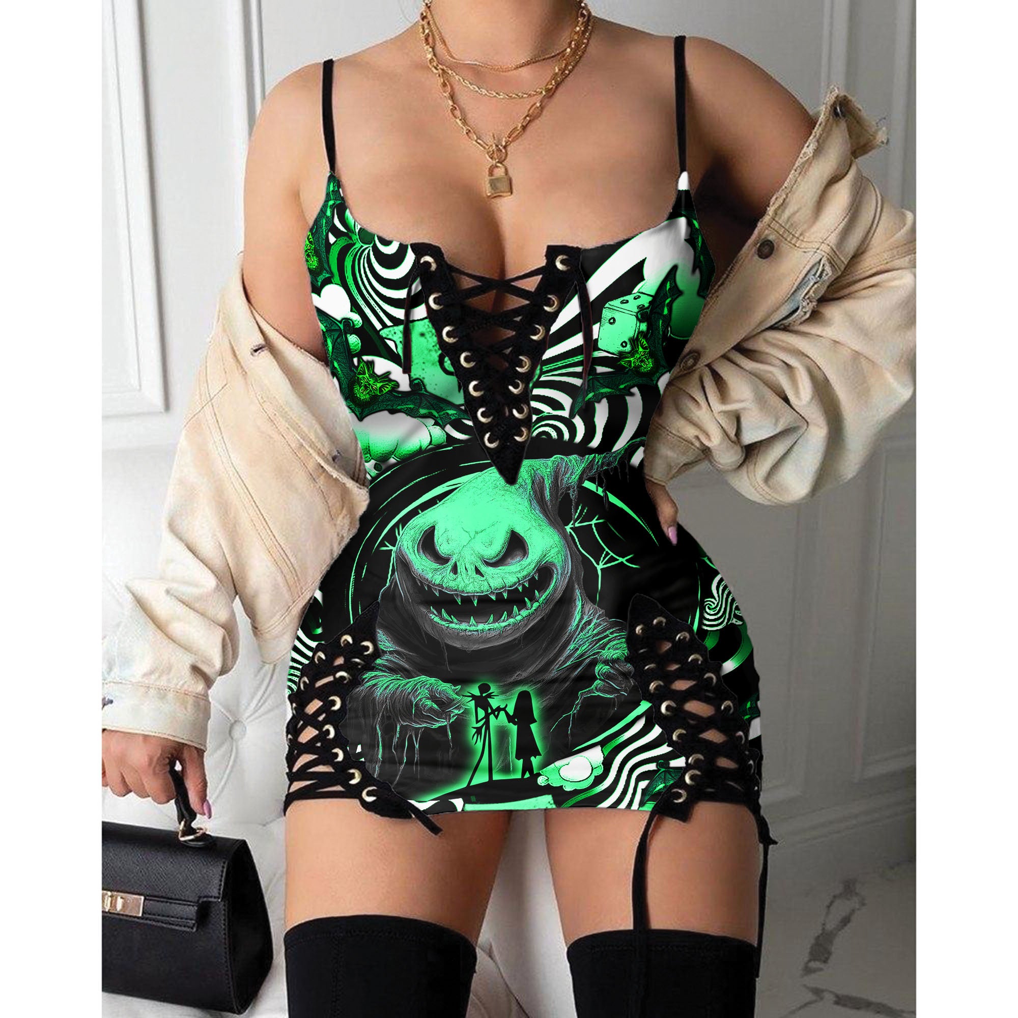 Express your personal style with the Hot Gothic Dress, a timeless piece featuring a unique Green Love Nightmare, perfect for enhancing your daily fashion routine.