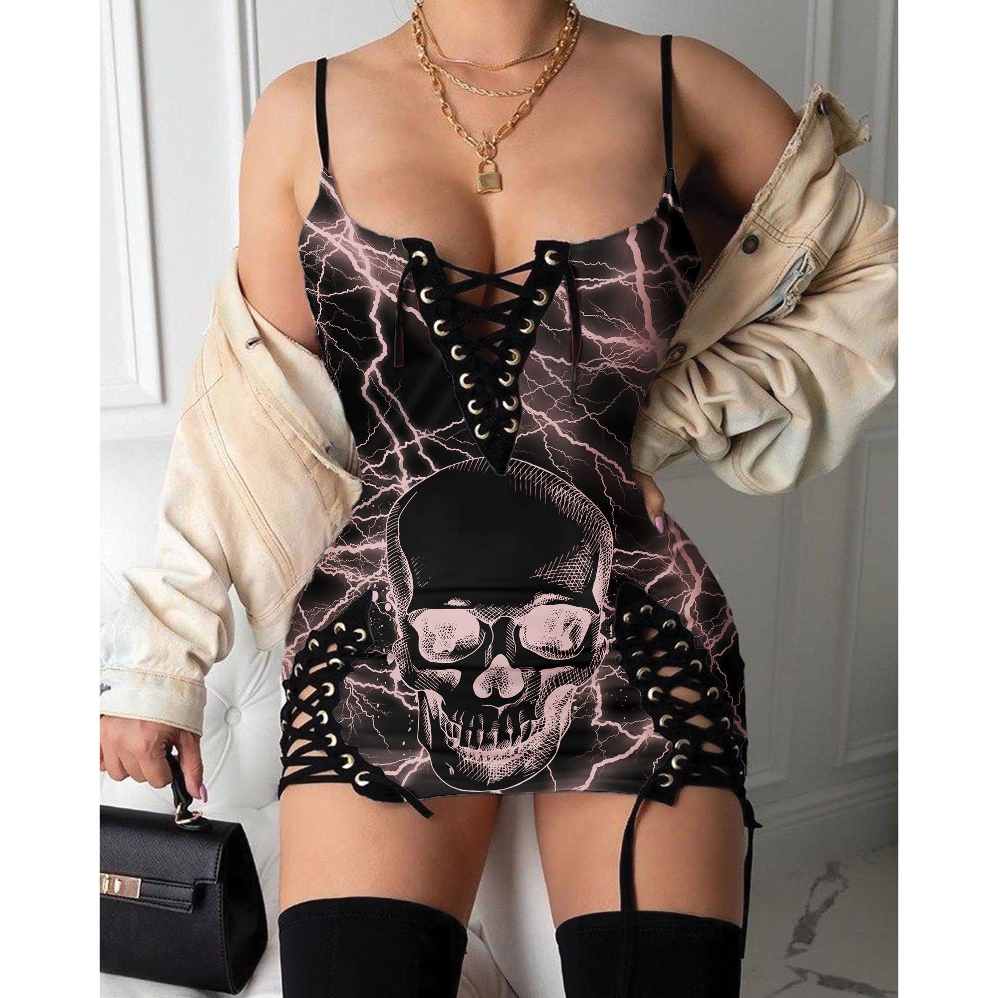 Express your personal style with the Hot Gothic Dress, a timeless piece featuring a unique Pink Thunder Skull, perfect for enhancing your daily fashion routine.