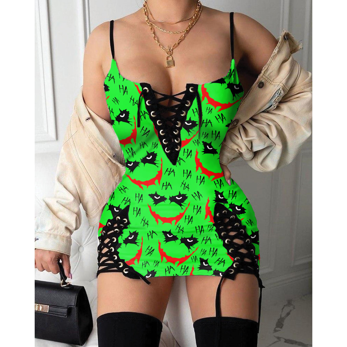 Express your personal style with the Hot Gothic Dress, a timeless piece featuring a unique Scary Green Face, perfect for enhancing your daily fashion routine.
