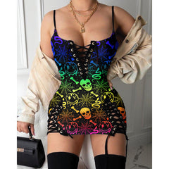 Express your personal style with the Hot Gothic Dress, a timeless piece featuring a unique Rainbow Skull Scary, perfect for enhancing your daily fashion routine.