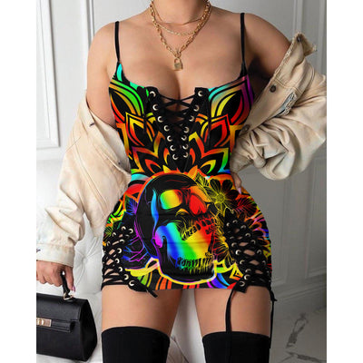 Express your personal style with the Hot Gothic Dress, a timeless piece featuring a unique Colorful Skull Mandala, perfect for enhancing your daily fashion routine.