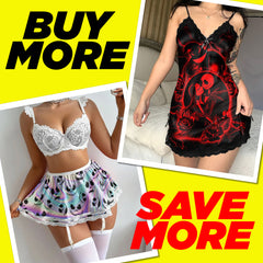 Bundle of Women's Lingerie Set Short Skirt With Stockings Socks Nightwear and Women's Lace Nightgown Spaghetti Strap Babydoll Nightwear Chemise