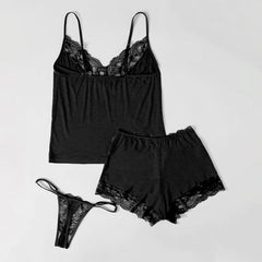 New Black Funny Women's Sexy Lace Short Pajama Set