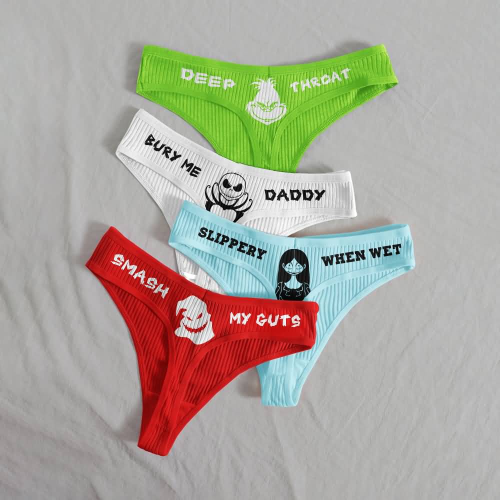 Wonder Skull Funny and Chic Women's Thongs Pack is perfect for anyone who doesn't take life too seriously. Each pair combines playful humor with gothic-inspired graphics, making them both comfortable and conversation-worthy. The soft ribbed fabric feels great all day, while the variety of colors gives you options for any occasion. Whether for yourself or as a gift, these thongs prove that comfort and personality go hand-in-hand.