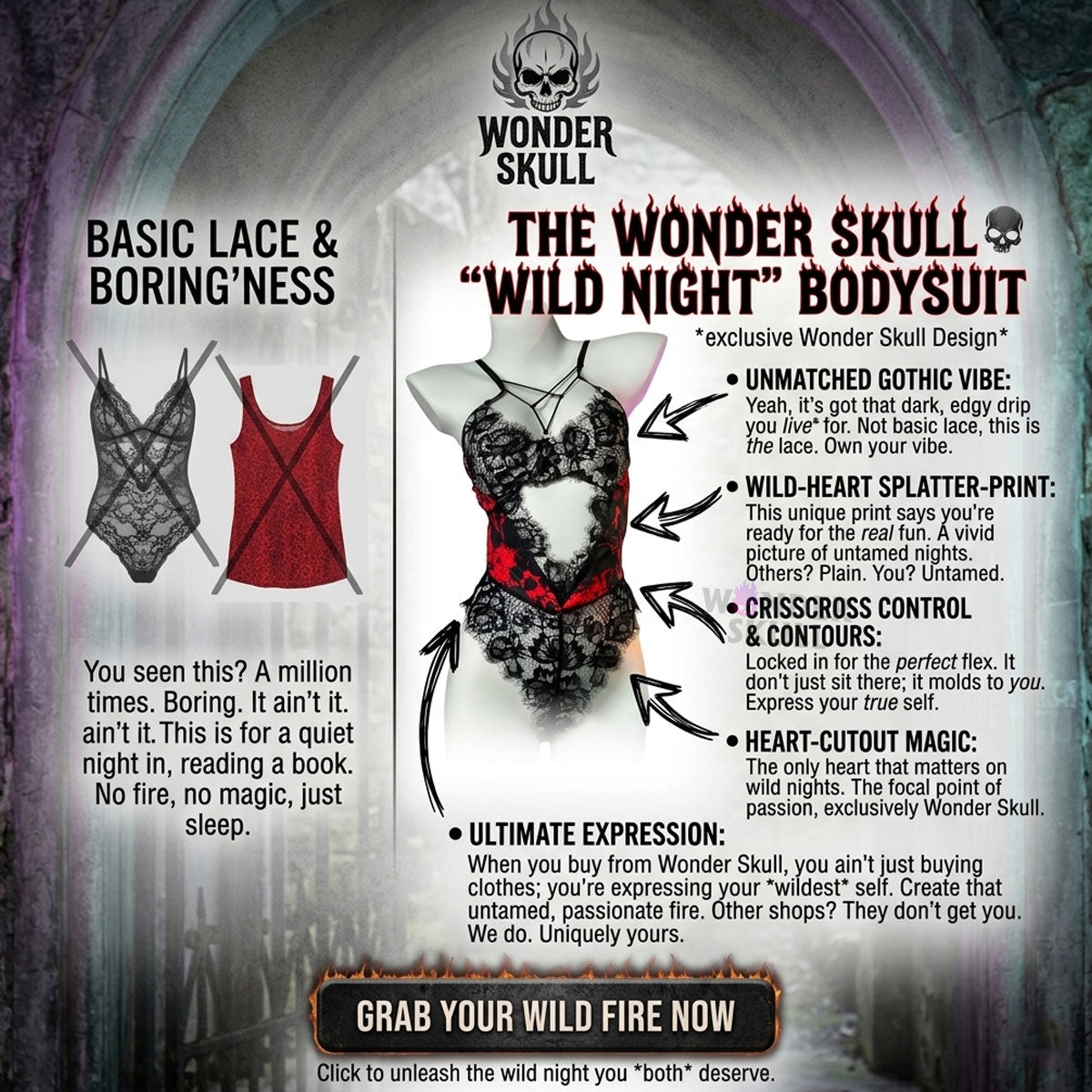 Chic and Sensual Women's Bodysuit with Red Skull Motif – Elevate your style with this chic and sensory delight lingerie.